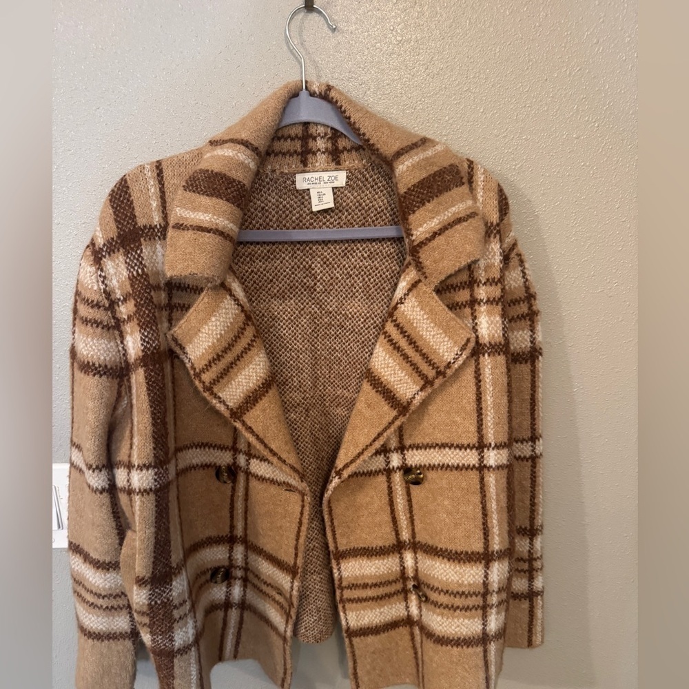 Rachel Zoe warm flannel winter jacket preppy boho cardigan neutral coat - Picture 9 of 9